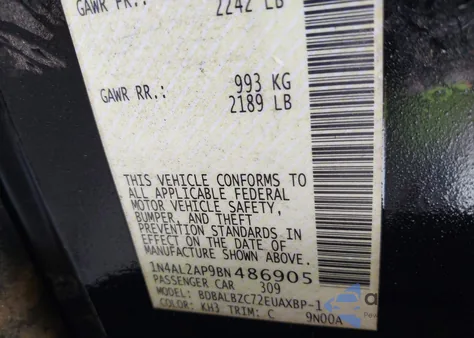 2011 Nissan Altima 2.5 S from USA, damaged, VIN 1N4AL2AP9BN486905